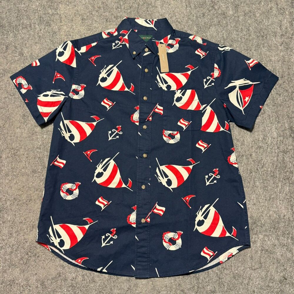 NWT J Crew Always Oarsman Shirt Mens Medium Sailboat Print Short Sleeve K9279